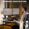 HOMCOM L Shaped Desk with Power Outlets and LED Lights, Corner Computer Desk with Monitor Stand, Gaming Desk for Home Office, Black