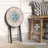 Outsunny Mosaic Outdoor Garden Table, 35.5cm Round Folding Coffee Table with Metal Frame for Balcony Terrace, Multicolour