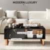 HOMCOM Marble-Effect Coffee Table with Storage, Living Room Table with Drawer and 2 Open Shelves, Modern Centre Table with Fluted Door, Black