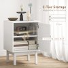 HOMCOM Rattan Bedside Table, Boho Bedside Cabinet with Adjustable Shelf and Solid Wood Legs, Side Table for Living Room, Bedroom, White