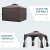 Outsunny 3 x 3 m Garden Gazebo Double-Roof Marquee Patio Wedding Party Tent Canopy Shelter with Sidewalls (Brown)