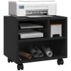 HOMCOM 2-Tier Printer Stand with Storage, Under Desk Printer Cart on Wheels with 3 Compartments, Desktop Printer Table for Home Office, Black