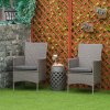 Outsunny 2 Pieces Outdoor PE Rattan Dining Chairs Set with Cushion, Garden Armchair with Armrests, High Backrest, Metal Frame Patio Wicker Furniture, Grey