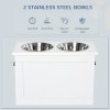 PawHut Raised Dog Bowls, Pet Feeding Storage Station with Two Stainless Steel Bowls, Base, for Large Dogs, White