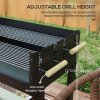 Outsunny Charcoal?BBQ?Grill, Barbecue?Trolley with Double Adjustable Grill, Side Table, Storage Shelf and Wheels for Outdoor Garden Party Cooking, Black