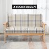 HOMCOM Modern Two Seater Sofa for Living Room, Linen Fabric Small Couch with Rubber Wood Frame, Armrests, Lattice Pattern, Upholstered Loveseat, Beige