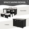 Outsunny 2 Seater Rattan Cube Garden Furniture Set, Rattan Dining Set with Cushions, Outdoor Dining Table and Chairs with 2 Armchairs, 2 Stools, Rectangular Glass Top Table for Patio, Balcony