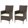 Outsunny 2 Pieces Outdoor PE Rattan Dining Chairs Set with Cushion, Garden Armchair with Armrests, High Backrest, Metal Frame Patio Wicker Furniture, Mixed Brown