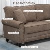 HOMCOM 3 Seater Sofa, Fabric Couch with Rubber Wood Legs, 3 Seater Settee with Extra Padded Cushions and Pillows for Living Room, 196W x 80.5D x 89H cm