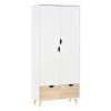 HOMCOM 2-Door Clothes Wardrobe w/ Rail Shelf 2 Drawers Wood Feet Elegant Home Storage Organisation Furniture Dresses Coats Blankets Shoes White