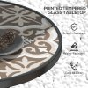 Outsunny 60 cm Garden Round Coffee Table,  Outdoor Side Table with Tempered Glass Printed Table Top and Foot Pads for Porch, Balcony, Tan Brown