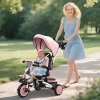 AIYAPLAY Kids Trike, 6 in 1 Toddler Tricycle with Adjustable Parent Handle & Canopy, Convertible Seat, for Ages 1-5 Years, Foldable Baby Trike with Safety Harness, Storage Basket & Bag, Pink