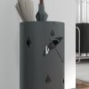 HOMCOM Steel Umbrella Stand, Round Umbrella Holder with 4 Hooks and Removable Drip Tray, Hollowed Umbrella Basket for Hallway, Dark Grey
