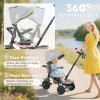 AIYAPLAY Kids Trike, 6 in 1 Toddler Tricycle with Adjustable Parent Handle & Canopy, Convertible Seat, for Ages 1-5 Years, Foldable Baby Trike with Safety Harness, Storage Basket & Bag, Grey