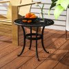 Outsunny 60cm Round Garden Table, Outdoor Hollow Top Design Side Table with Cast Aluminium Frame for Patio, Garden, Balcony, Black