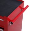 HOMCOM 5 Drawer Tool Box, Lockable Steel Tool Chest on Wheels, Rolling Chest Cabinet with 5 Drawers and Handle for Workshop, Garage, Red