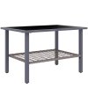 Outsunny Outdoor Rattan Coffee Table, Rectangular Tea Side Table with Tempered Glass Top, Storage Shelf, Foot Pads, Garden Furniture for Patio, Balcony, Mixed-grey