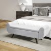 HOMCOM Storage Ottoman with Armrest, Upholstered Linen Storage Bench, Window Seat with Rubberwood Legs, Footstool for Bedroom Living Room, Hallway, Light Grey