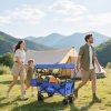 Outsunny 120L Festival Trolley on Wheels, Folding Camping Trolley Cart with Removable Canopy, All-Terrain Wheels, Adjustable Handle and Side Pockets for Garden Beach Fishing Shopping, Blue