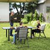 Outsunny Set of 2 Folding Chair, Garden Chair Set with Breathable Mesh Back and Seat, Outdoor Camping Chairs with Armrests, Steel Frame for Deck Balcony, Black and Grey