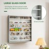 HOMCOM 7-Tier Wall Mounted Display Cabinet, Display Case with 6 Adjustable Shelves, Glass Doors for Home Office Ornaments 83x80cm, Graphite Wood Effect