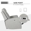 HOMCOM Electric Fabric Recliner Armchair, Reclining Chair with Adjustable Leg Rest, USB Port, for Limited Space Home Living Room, Grey