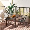 Outsunny Set of 2 Folding Chair, Garden Chair Set with Breathable Mesh Back and Seat, Outdoor Camping Chairs with Armrests, Steel Frame for Deck Balcony, Black and Grey