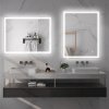 HOMCOM Bathroom Mirror with LED Lights, Illuminated Makeup Mirror with 3 Colours, Defogging Film and Memory Function, Hardwired, Horizontal or Vertical, 90 x 70cm