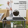 Outsunny Outdoor Rattan Coffee Table, Rectangular Tea Side Table with Tempered Glass Top, Storage Shelf, Foot Pads, Garden Furniture for Patio, Balcony, Mixed-grey