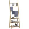 HOMCOM Folding Bathroom Storage Shelves, 3-Tier A-Frame Bamboo Storage Shelving Unit with Towel Bars, Freestanding Shelves Rack Organiser for Living Room, Natural