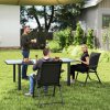 Outsunny Set of 2 Folding Chair, Garden Chair Set with Breathable Mesh Back and Seat, Outdoor Camping Chairs with Armrests, Steel Frame for Deck Balcony, Black