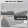 HOMCOM Storage Ottoman with Armrest, Upholstered Linen Storage Bench, Window Seat with Rubberwood Legs, Footstool for Bedroom Living Room, Hallway, Dark Grey