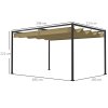 Outsunny 3 x 2m Metal Outdoor Pergola with Retractable Roof, Outdoor Gazebo Canopy Shelter with Drainage Holes for Garden, Patio, Lawn, Khaki