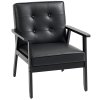 HOMCOM Armchair, PU Leather Accent Chair, Occasional Chair with Rubber wood Frame for Living Room, Reception, Bedroom, Balcony, Black