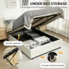 HOMCOM Double Ottoman Bed Frame, 4ft6 Gas Lift Storage Bed with 2-Level Adjustable Velvet Upholstered Headboard, Wheeled Drawer and Wooden Slats, No Mattress, Cream White