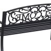 Outsunny Garden Bench, Metal Outdoor Bench Seat, 2 Seater Patio Loveseat with Welcome Backrest, Armrests and Slatted Seat, 240 KG Capacity for Park, Porch, Black