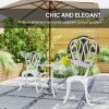 Outsunny 3 Piece Garden Bistro Set, Cast Aluminium Outdoor Furniture Set with Umbrella Hole for Balcony, Porch, Patio, White