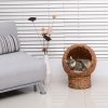 PawHut Wicker Cat House, Raised Cat Bed with Cylindrical Base, Soft Washable Cushion, Woven Water Hyacinth Cat Basket for Indoor and Outdoor, 42 x 33 x 52 cm - Brown