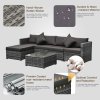 Outsunny 6 Pieces Rattan Garden Furniture Set, 5 Seater Sectional Garden Corner Sofa Set with Glass Top Coffee Table, Cushions and Pillows, All-Weather Wicker Conversation Furniture, Grey