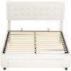 HOMCOM Double Ottoman Bed Frame, 4ft6 Gas Lift Storage Bed with 2-Level Adjustable Velvet Upholstered Headboard, Wheeled Drawer and Wooden Slats, No Mattress, Cream White