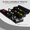 DURHAND Metal Tool Box 3 Tier 5 Tray Professional Portable Storage Cabinet Workshop Cantilever Toolbox with Carry Handle, 56cmx20cmx34cm, Black