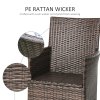 Outsunny 4 Pieces Outdoor PE Rattan Dining Chairs Set with Cushion, Garden Armchair with Armrests, High Backrest, Metal Frame Patio Wicker Furniture, Deep Coffee