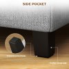 HOMCOM Square Footstool, Small Ottoman with Side Pocket, Linen Fabric Footrest Foot Stool with Rubber Wood Legs and Padded Seat for Living Room, Bedroom, Entryway, 35 x 35 x 35cm, Light Grey