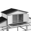 PawHut Large Rabbit Hutch with Run, Outdoor Bunny Cage with Tray, Ramp, Wooden Guinea Pig House, Light Grey