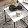 HOMCOM Nesting Tables Set of 3, Side End Table with Faux Marble Effect Top and Steel Legs for Living Room, Bedroom, White