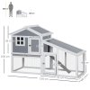 PawHut Wooden Rabbit Hutch 2 Tier Guinea Pig Cage Bunny Run w/ Sunlight Panel Roof and Slide-Out Tray - Grey