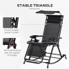 Outsunny Garden Rocking Chair Folding Recliner Outdoor Adjustable Sun Lounger Rocker Zero-Gravity Seat with Headrest Side Holder Patio Deck - Black