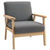 HOMCOM Accent Chair Wood Frame with Thick Linen Cushions Wide Seat Armchair Home Furniture Bedroom Office Grey