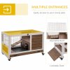 PawHut Indoor Rabbit Cages Guinea Pig Hutch, with Openable Roof, Wheels, Indoor Enclosed Run with No-Leak Tray, Brown
