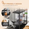 PawHut Large Hamster Cage, Gerbil Cage with Wheels, Tubes, Storage Shelf, Ramps, Running Wheel, Food Dish, Water Bottle, for Syrian Hamster - Black
